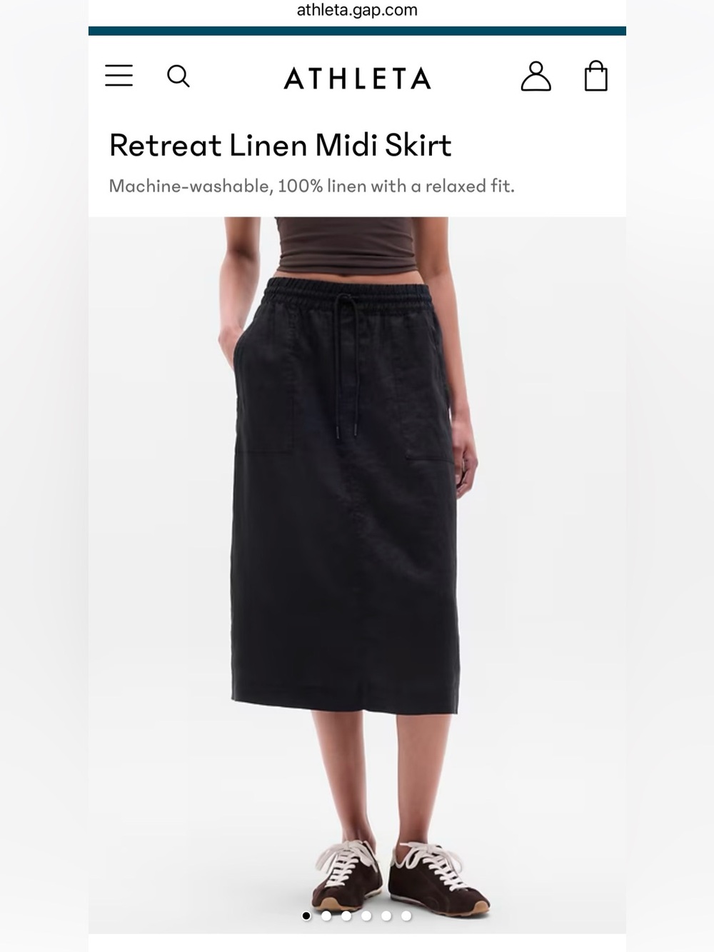 NWT! Athleta Retreat Linen Midi Skirt Black Size XXS